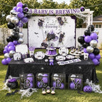 Halloween Baby Shower Decorations 265pcs A Baby Is Brewing Baby Shower Decorations Plates and Napkins Purple Watercolor Flower Coffin Vampire Bat Tableware for Halloween Baby Sprinkle Party Supplies - Image 4