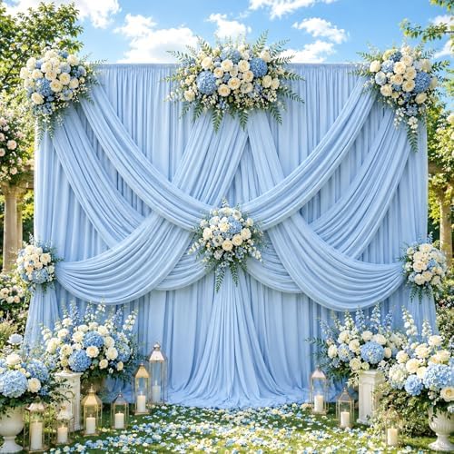 30ft x 10ft Baby Blue Backdrop Curtains for Parties, 6 Panels 5ft x 10ft Wrinkle-Free Light Blue Drapes for Baby Shower Boy Gender Reveal Birthday Wedding Pool Party Summer Beach Party by Gewonelife