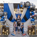 gogoparti 15x10ft Black Blue and Metallic Silver Backdrop Curtains, Wrinkle Free 6 Panels 2.5x10ft Polyester Drapery Panels for Wedding Birthday Party Decoration Supplies by Gogoparti