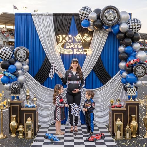 gogoparti 15x10ft Black Blue and Metallic Silver Backdrop Curtains, Wrinkle Free 6 Panels 2.5x10ft Polyester Drapery Panels for Wedding Birthday Party Decoration Supplies by Gogoparti