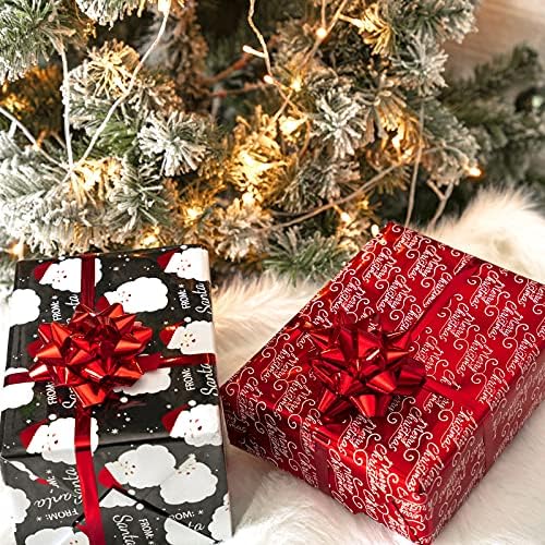 WRAPAHOLIC 30 Inch Jumbo Reversible Vintage Christmas Wrapping Paper - 30 Inch x 100 Feet Jumbo Roll Black Jolly Santa Wrapping Paper and Red Merry Christmas Design with Metallic Foil Shine for Holiday, Party - Image 4