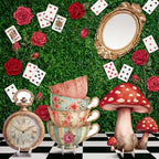 4 Pcs Wonderland Tea Party Decoration Life Size Tea Party Cardboard Cutouts Clock Retro Photo Frame Mushroom Floral Teacup Cutouts for Baby Shower Birthday Photo Booth Props Backdrop Favor - Image 4
