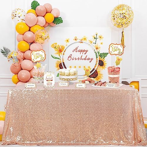 QueenDream Rose Gold Table Cloth 90x132 Inch Sequin Tablecloth for Wedding Baby Shower Ceremony Birthday Cake Table Holiday Banquet Decorations - Image 6