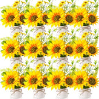 Zeyune Artificial Sunflower Potted Plants Rustic Wedding Table Centerpieces Summer Spring Kitchen Silk Yellow Flower with Plastic Pot for Home Bathroom Office Bridal Shower(12 Pcs,White,Sunflower) by Zeyune