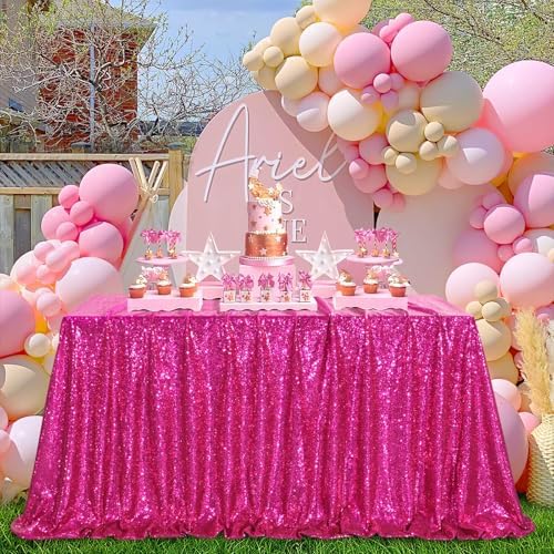 SoarDream Hot Pink Sequin Tablecloth 90"x156" Birthday Table Cloth - Image 5