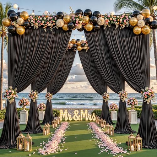 24ftx10ft Wrinkle Free Black Backdrop Curtain - 10 Feet Photography Backdrop Drapes, Silky Polyester Back Drop Cloth for Wedding Baby Shower Balloon Arch Background - Image 3