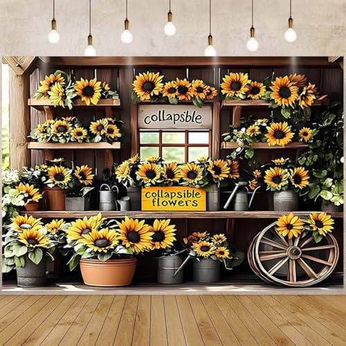 Rustic Sunflowers and Farmhouse Cart Background Sunflower Floral Party Decorations for Homes Gardens Weddings Birthdays Mothers Day Wedding Bridal Shower Versatile Indoor/Outdoor Decor (A, 9x6feet) - Image 7