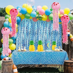 11 Pcs Under The Sea Birthday Party Decorations Cartoon Ocean Themed Backdrop Pineapple Decor Jellyfish Hanging Lanterns, Sea Tablecloth Wave Background for Summer Baby Shower Photo Props - Image 5