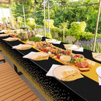 12Pcs Black and Gold Tablecloth Party Decorations,Plastic Black Table Cloth Printed Gold Table Runner Disposable Rectangle Table Cover for Birthday Retirement Anniversary Graduation Party,54 x108 Inch - Image 7