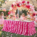 Wish Care 14ft Pink Sequin Table Skirt for Rectangle Tables Glitter Fringe Fuchsia Tutu Skirts Ruffle Tablecloth Teacher Desk Skirt for Classroom Princess Girls Birthday Baby Shower Party Table Decor by WishCare