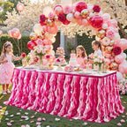 Wish Care 14ft Pink Sequin Table Skirt for Rectangle Tables Glitter Fringe Fuchsia Tutu Skirts Ruffle Tablecloth Teacher Desk Skirt for Classroom Princess Girls Birthday Baby Shower Party Table Decor by WishCare