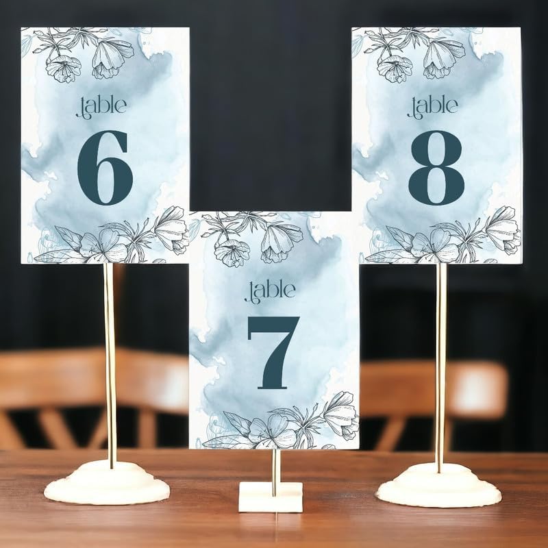 ANANYA FASHION & CRAFTS HUB Blue Watercolor Flower Wedding Table Number Cardss 1-100 Double Sided With Head Table For Reception Event Party Baby Shower Birthday 5x7 Inch - Image 3