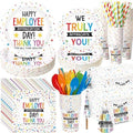 LemonRoad 452 Pcs Employee Appreciation Decoration for 50, Employee Teacher Appreciation Paper Plates Napkins Cups Tablecloth Set for Administrative Professional Day Thank You Staff Nurse Party Supply by Unknown