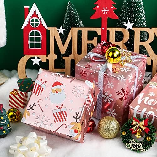 WRAPAHOLIC 30 Inch Christmas Wrapping Paper Roll - Jumbo Roll Rose Gold Santa, Snowflakes and Reindeer Holiday Collection with Metallic Foil Shine - 4 Rolls - 30 Inch x 120 Inch Per Roll - Image 6