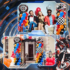 Kasyat 2 Sets Hot Car Balloon Column Stand Kit with Star Race Tire Wheels Helmets Checked Foil Balloons Race Car Arch Garland Kit for Floor for Racing Themed Birthday Party Decorations - Image 6