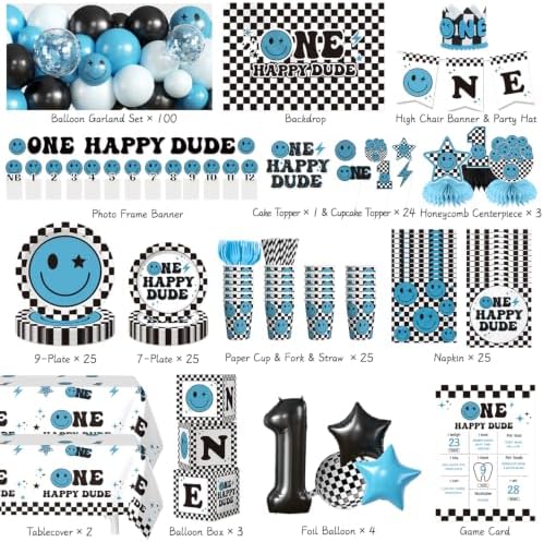 Cocomigo One Happy Dude Birthday Decorations, All-in-1 Party Set Serves 25 - Image 2