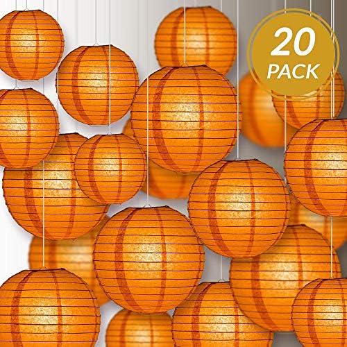 Quasimoon PaperLanternStore.com Ultimate 20-Piece Persimmon Orange Paper Lantern Party Pack - Assorted Sizes of 6, 8, 10, 12 Inch (5 Round Lanterns Each) for Weddings, Birthday, Events and Decor - Image 2
