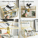 Glass Wedding Card Box with Slot, 10.2 inch Clear Card Box Gold Brass Gift Card Storage Box with Lock Perfect for Wedding Receptions, Baby Shower, Birthday Party, Bridal Shower - Image 4