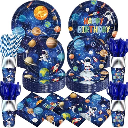 450 Pcs Tableware Set, Serve 50, Dark Blue, Space Birthday by Unknown