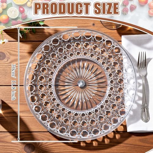 10 Pcs Round Plastic Serving Platters Bulk Clear Plastic Tray Acrylic Crystal Flan Plates Diamond Embossed Dinnerware for Party Food Cake Cookie Fruits Birthday Wedding Supplies(11.8 Inch) - Image 2