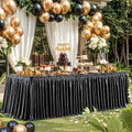Wish Care 21ft Black Satin Long Table Skirt for Rectangle Tables Wrinkle Free Teacher Desk Skirt Glitter Ruffle Table Skirting Cloth for Back to School Classroom Office Dorm Birthday Party Table Decor by WishCare