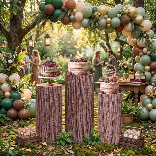 Mindsoft 3 Set Wooden Cylinder Stand Covers for Party, Wood Color - Image 4