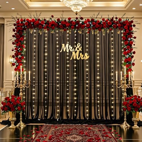 20ft x 15ft Black Tulle Photo Backdrop Curtain with Lights String for Parties Sheer Black Curtain Backdrop for Birthday Party Baby Shower Wedding Photo Booth Photography Background Decorations - Image 3