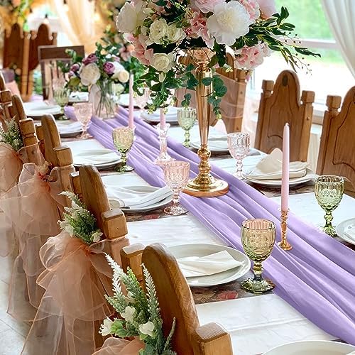 10 Pack 10ft Light Purple Chiffon Table Runners Wedding Table Runner Sheer Romantic Tulle Table Runner for Christmas Wedding Bridal Tea Party Baby Shower Birthday Party Table Decorations(120 x 12 in) - Image 5