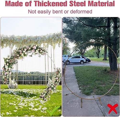 7 Ft Round Wedding Arch Stand with Metal Base, White - Image 5