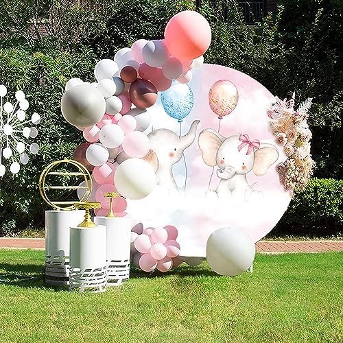 7.5x7.5ft Boy or Girl Gender Reveal Round Backdrop Cover Cute Elephant Blue Pink Balloon Circle Photography Background for Newborn Baby Shower Gender Reveal Party Decoration Cake Table Banner - Image 5