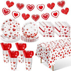Ziliny 171 Pcs Valentine's Day Party Decorations Serve 24 Red Hearts Paper Plates Napkins Cups Banner Tablecloth Cutlery Valentine Day Anniversary Wedding Baby Shower Party Supplies by Ziliny
