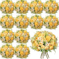 Tigeen 12 Bundles Peonies Artificial Flowers Faux Roses, Light Yellow by Tigeen