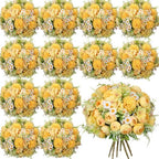Tigeen 12 Bundles Peonies Artificial Flowers Faux Roses, Light Yellow by Tigeen