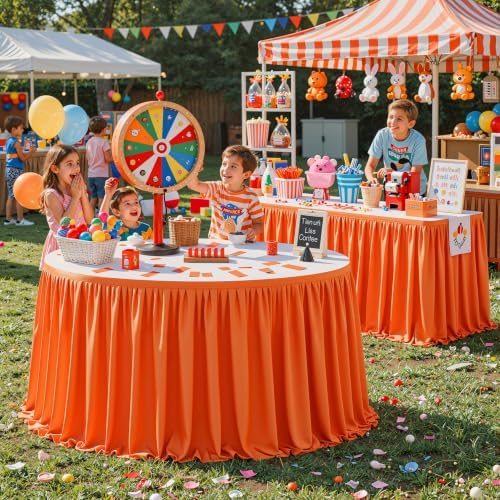 Partisky Orange Polyester Table Skirt for Rectangle Tables 14ft, Wrinkle Resistant Pleated Ruffle Table Cloth for Wedding Baby Shower by Partisky
