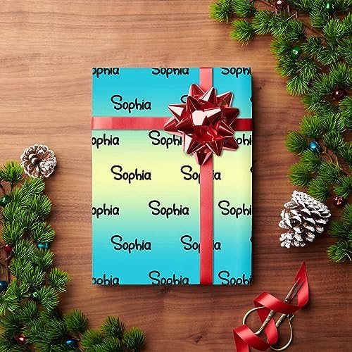 Personalized Logo Wrapping Paper, Gradient Blue And Yellow Gift Wrap Paper Custom Funny Name Wrapping Paper Roll for Boys Girls Baby Shower Anniversary Birthday Christmas Gift 58x23 5 Rolls - Image 4