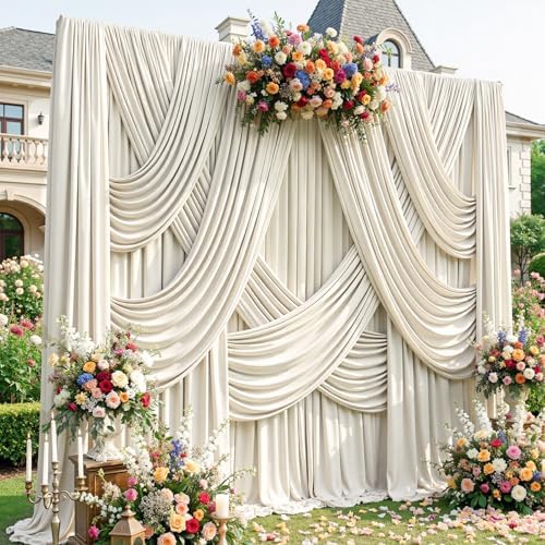 20ftx12ft Beige Backdrop Curtains for Parties, Wrinkle Free Polyester Beige Photo Backdrop Drapes 4 Panels 12 ft Long Back Drop Cloth for Wedding Birthday Photography Background by Htper