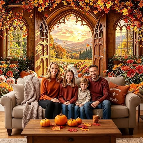 Fall Window Scenery Backdrop 10x6.5FT Autumn Gothic Arch Door Backdrops - Image 6