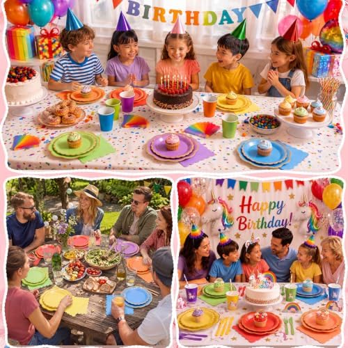 144 Pcs 48 Guests Rainbow Party Supplies Paper Plates and Napkins - Image 6