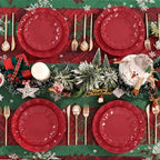 LIYH 50 Pcs Red Plastic Plates Reusable Christmas Plastic Plates Unbreakable Holiday Dinnerware Set Scalloped Plate for Christmas Day,Dishwasher Safe BPA Free (25Guests) - Image 5
