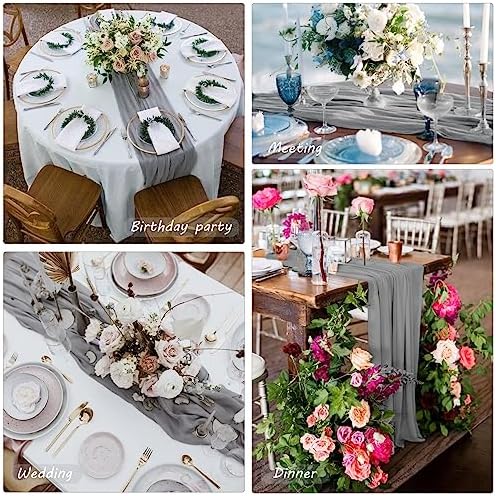 35x120 Inch Gray Cheesecloth Table Runner Rustic Boho Wedding Party Decor - Image 6
