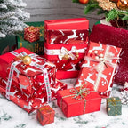 WRAPAHOLIC 30 Inch Jumbo Reversible Red Christmas Wrapping Paper - 30 Inch x 100 Feet Jumbo Roll Reindeer Wrapping Paper and Solid Red Design with Metallic Foil Shine for Christmas, Holiday, Party - Image 4