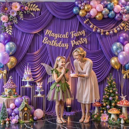 4 Panels Purple Backdrop Curtain for Parties Wedding Wrinkle Free Purple Photo Curtains Backdrop Drapes Fabric Decoration for Birthday Party Photography 20ft(W) x 10ft(H) - Image 2