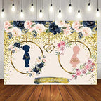 Gender Reveal Backdrop 12x8ft Navy and Blush Flower Gold Dots Photography Backdrop He or She What Will Baby Be Gender Reveal Party Backdrop Kids Newborn Portrait Photo Backdrop by OFILA