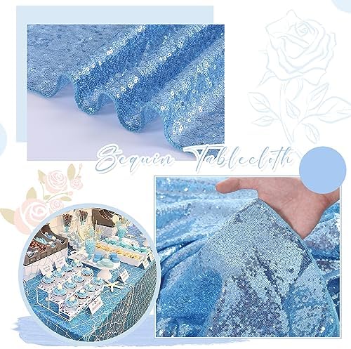 SoarDream Baby Blue Sequin Tablecloth 90"x132" Baby Shower Table Cloth - Image 3