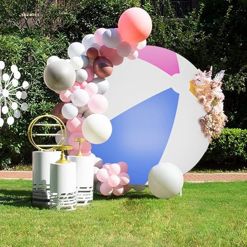 Beach Ball Round Backdrop Cover Beach Ball Photo Backdrop Adults Kids Birthday Luau Summer Pool Games Beachball Party Decorations Circular Background Arch Photo Booth Props 7.5ft - Image 2