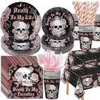 Funnymoom 452 Pcs Death to My 20s Decoration for Her Serves 50, Black Rose Gold Rip 20s Paper Plates Napkins Cups Tablecloth Cutlery Straw for Women Death to My Twenties 30th Birthday Party Supplies by Funnymoom