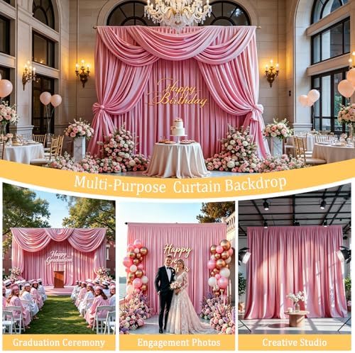Gallety Pink Backdrop Curtains for Wedding, Polyester Photography Backdrops Curtains - 20FT x 10FT Wall Curtains with Rod Pockets for Celebration,Birthday, Baby Baptism,Graduation Decorations - Image 4