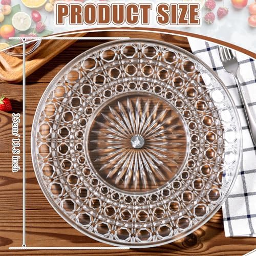 10 Pcs Round Plastic Serving Platters Bulk Clear Plastic Tray Acrylic Crystal Flan Plates Diamond Embossed Dinnerware for Party Food Cake Cookie Fruits Birthday Wedding Supplies(13.8 Inch) - Image 2