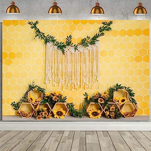 Sweet Honeycomb Theme Photography Background Bohemian Decoration Sunflowers Newborn Birthday Party Decoration Children Birthday Baby Shower Cake Smash Decoration Supplies (8X6FT) by Unknown