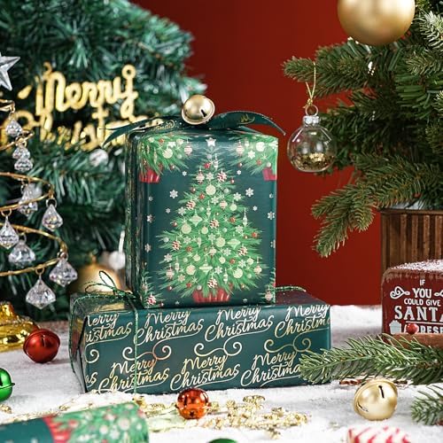 WRAPAHOLIC 30 Inch Nutcracker Christmas Wrapping Paper Roll - Jumbo Roll Green Christmas Tree, Snowflakes and Nutcracker with Metallic Foil Shine Design - 4 Rolls - 30 Inch x 120 Inch Per Roll - Image 4